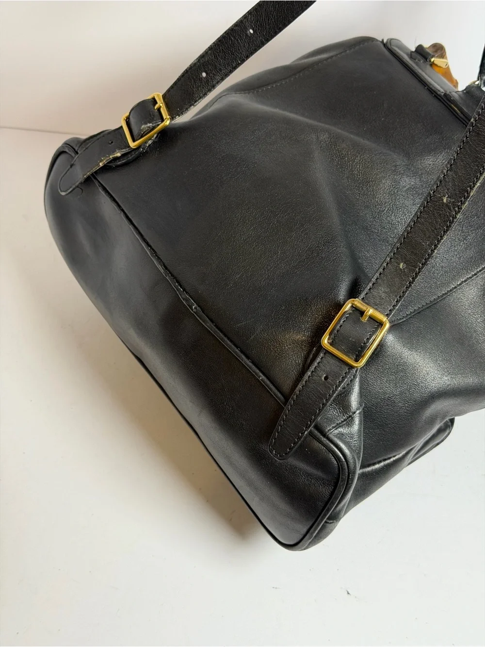 Vintage Gucci Bamboo Black Leather Backpack